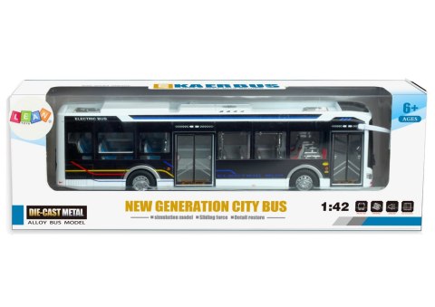 Elektryczny Autobus Miejski 1:42 Metalowy Światła Biały